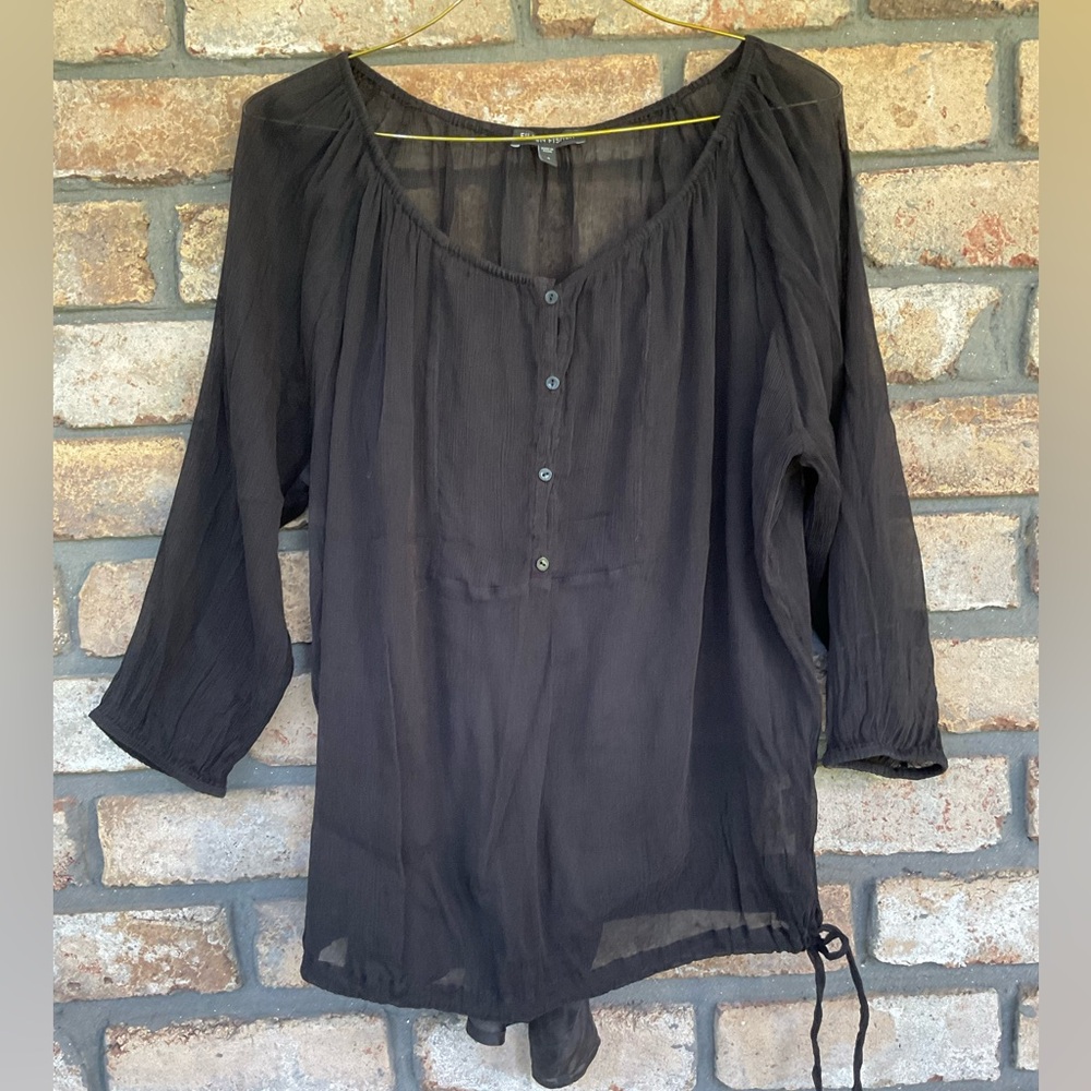 Eileen Fisher 100% Silk Chiffon Crinkle Boho Blouse